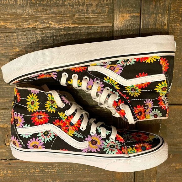 Vans Other - EUC VANS SK-8 hi peace floral men’s 10 black colorful like new condition